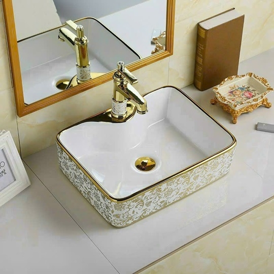 Bồn rửa tay sứ vàng 